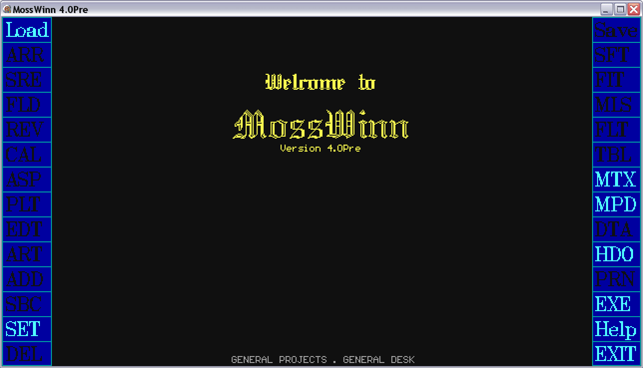 Main menu of MossWinn 4.0Pre.